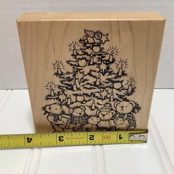 Teddy Bears Candles Christmas Tree PSX K-1885 Rubber Stamp Vintage 1996 New - Picture 8 of 8